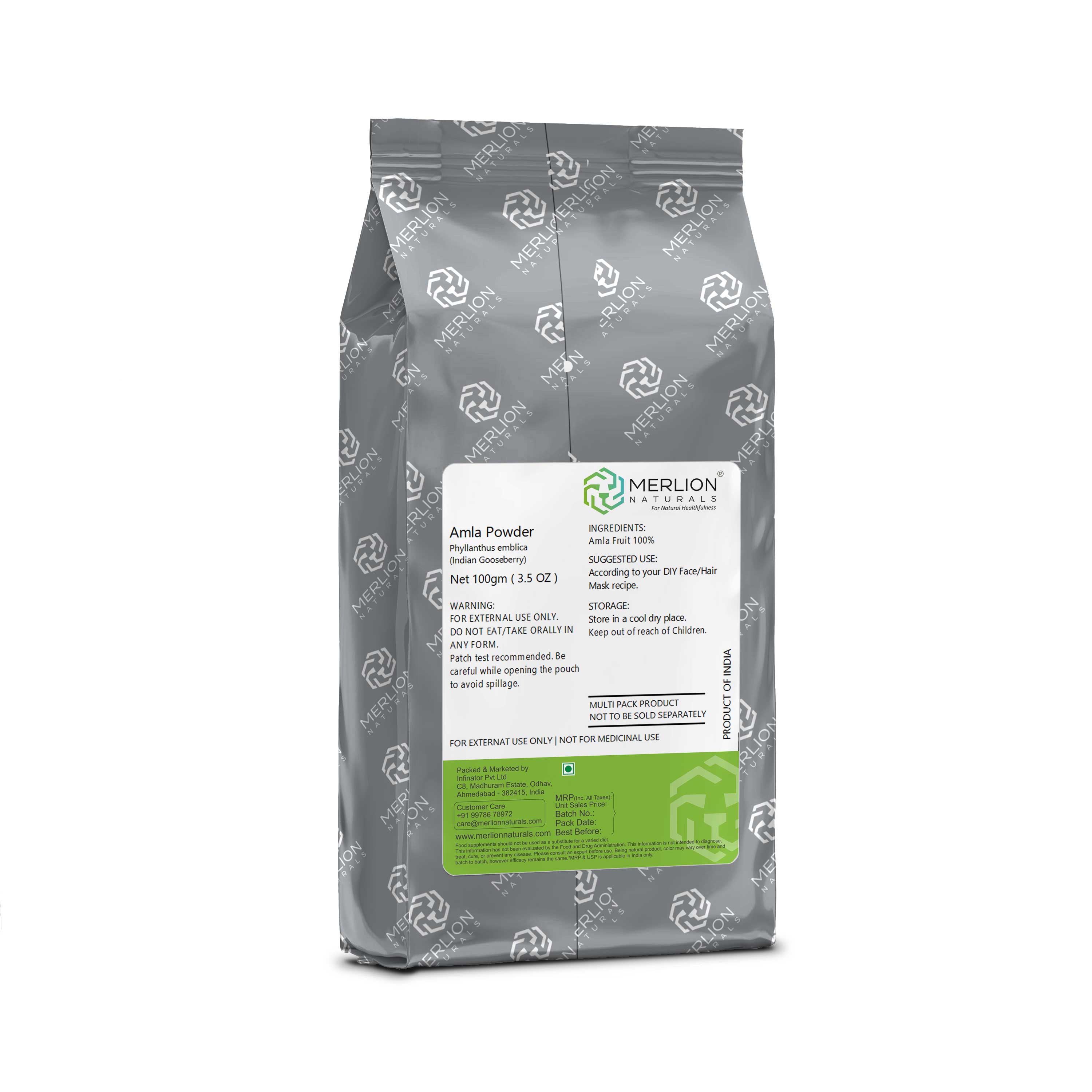 Merlion Naturals Amla Powder 100gm, Back view, Immunity, Skin Health, Hair Care, Digestion, Antioxidant, Heart Health