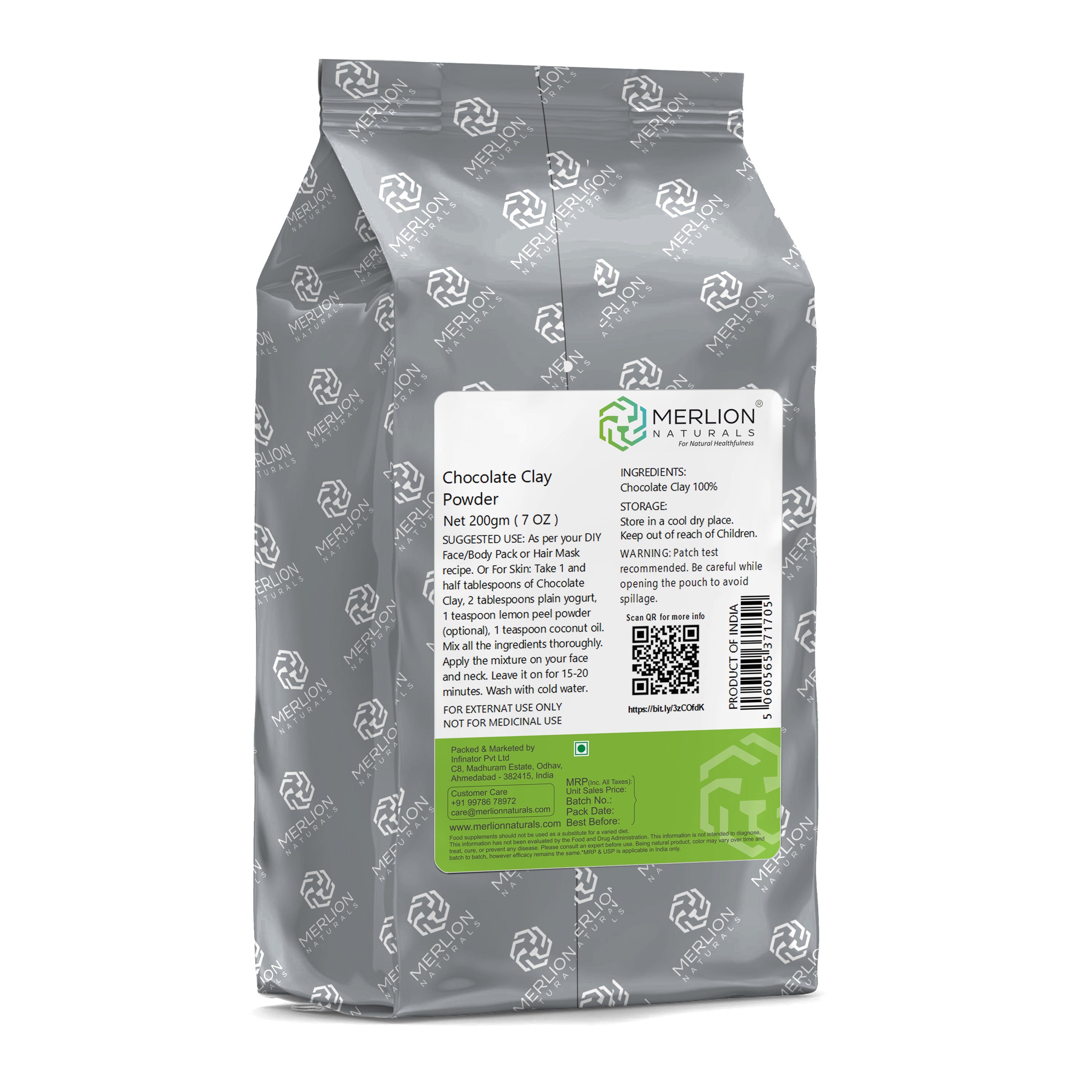 Merlion Naturals Chocolate Clay Powder 200gm, Back view, Nourishing, Antioxidant, Brightening, Deep Cleansing, Soothing