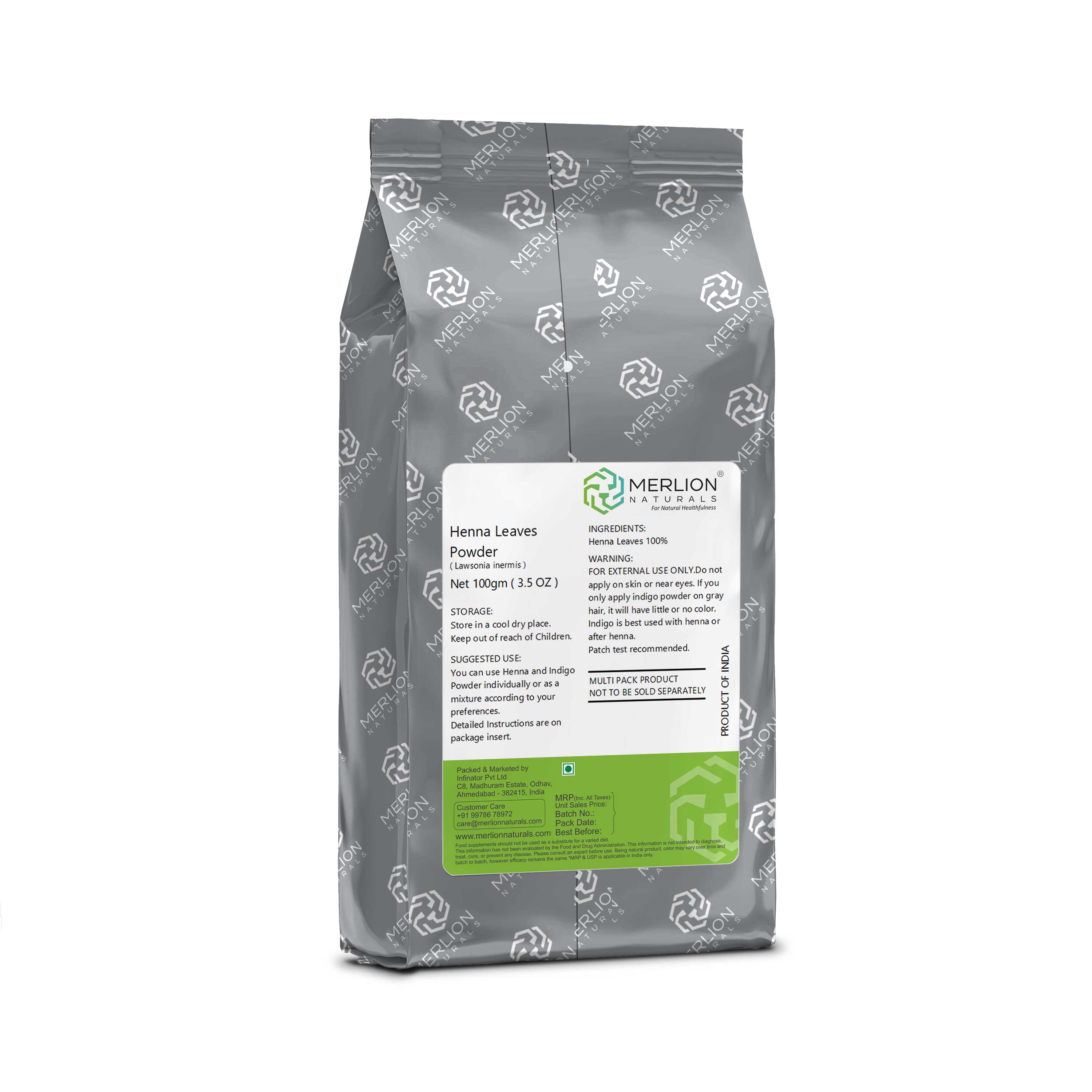 Merlion Naturals Henna Powder 100gm, Back view, Hair Strengthening, Scalp Health, Conditioning, Natural Coloring