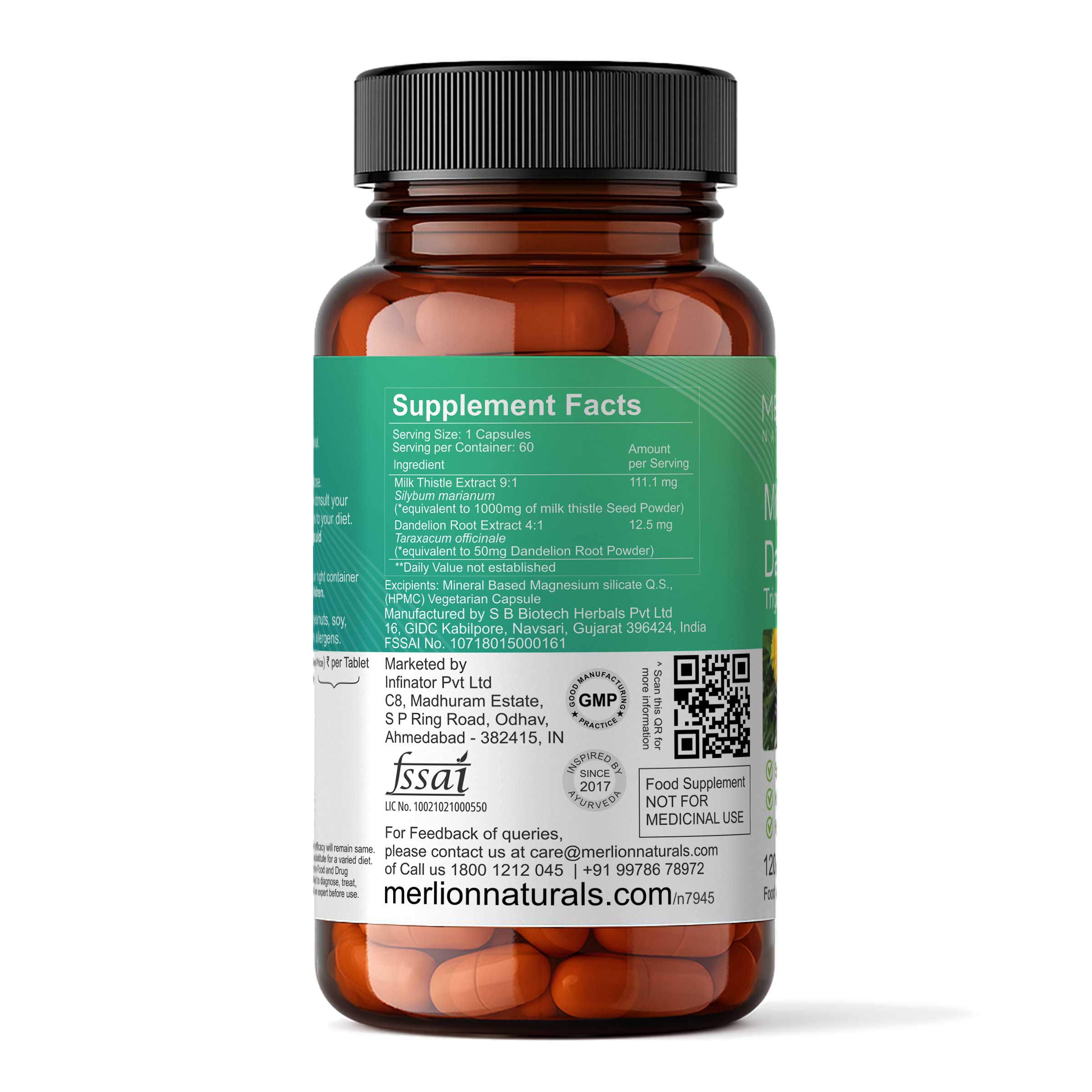 Milk Thistle and Dandelion Root Extract Capsules | Silybum marianum | 1050mg (120 Capsules)