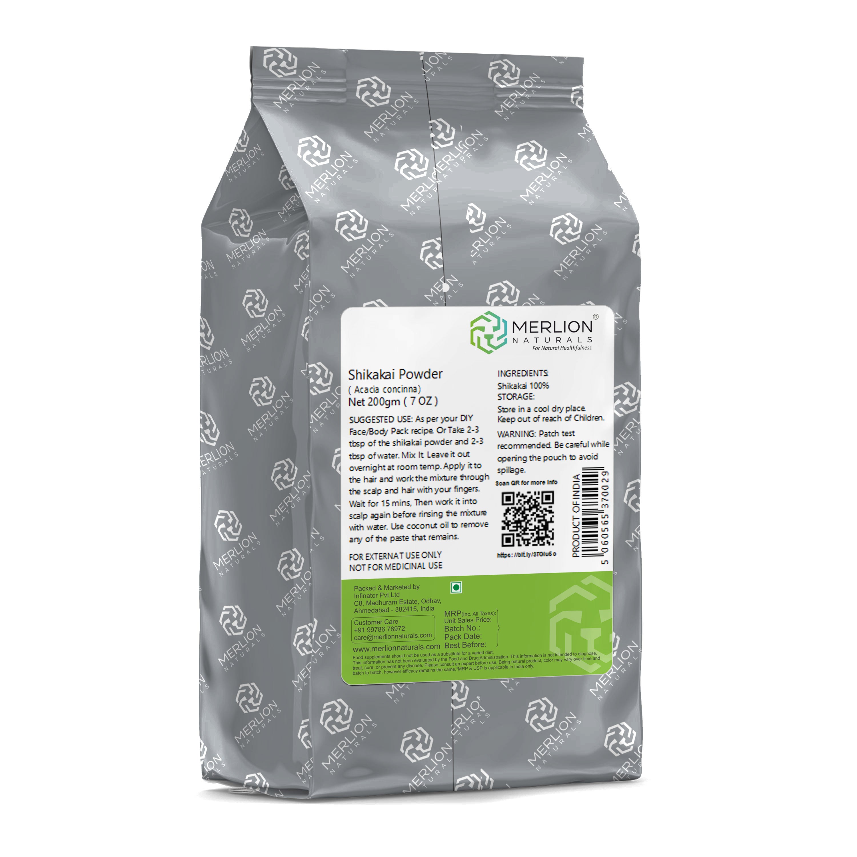 Merlion Naturals Shikakai Powder 200gm, Back view, Scalp Cleansing, Hair Growth, Dandruff Control, Shine, Oil Balance