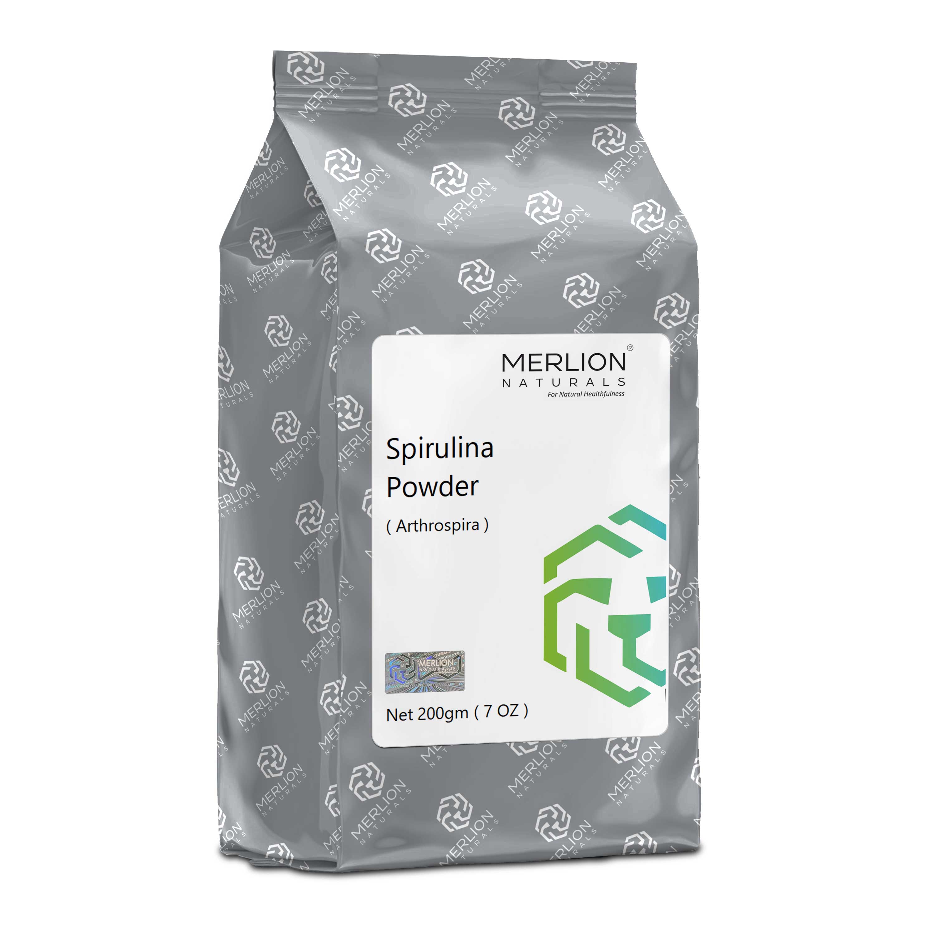 Merlion Naturals Spirulina Powder 200gm, Front view, Nutrient Rich, Antioxidant, Muscle Support, Detox, Heart Health