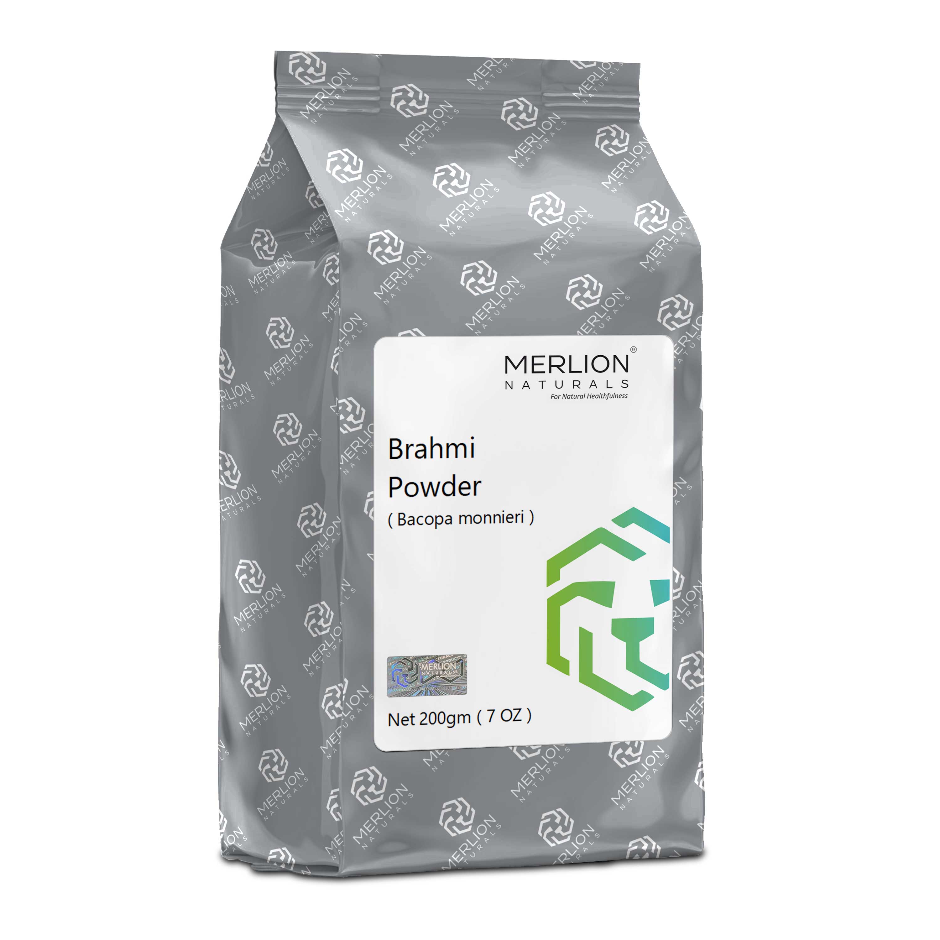 Merlion Naturals Bacopa Powder 200gm, Front view, Memory Boost, Cognitive Support, Stress Relief, Mood Support, Antioxidant
