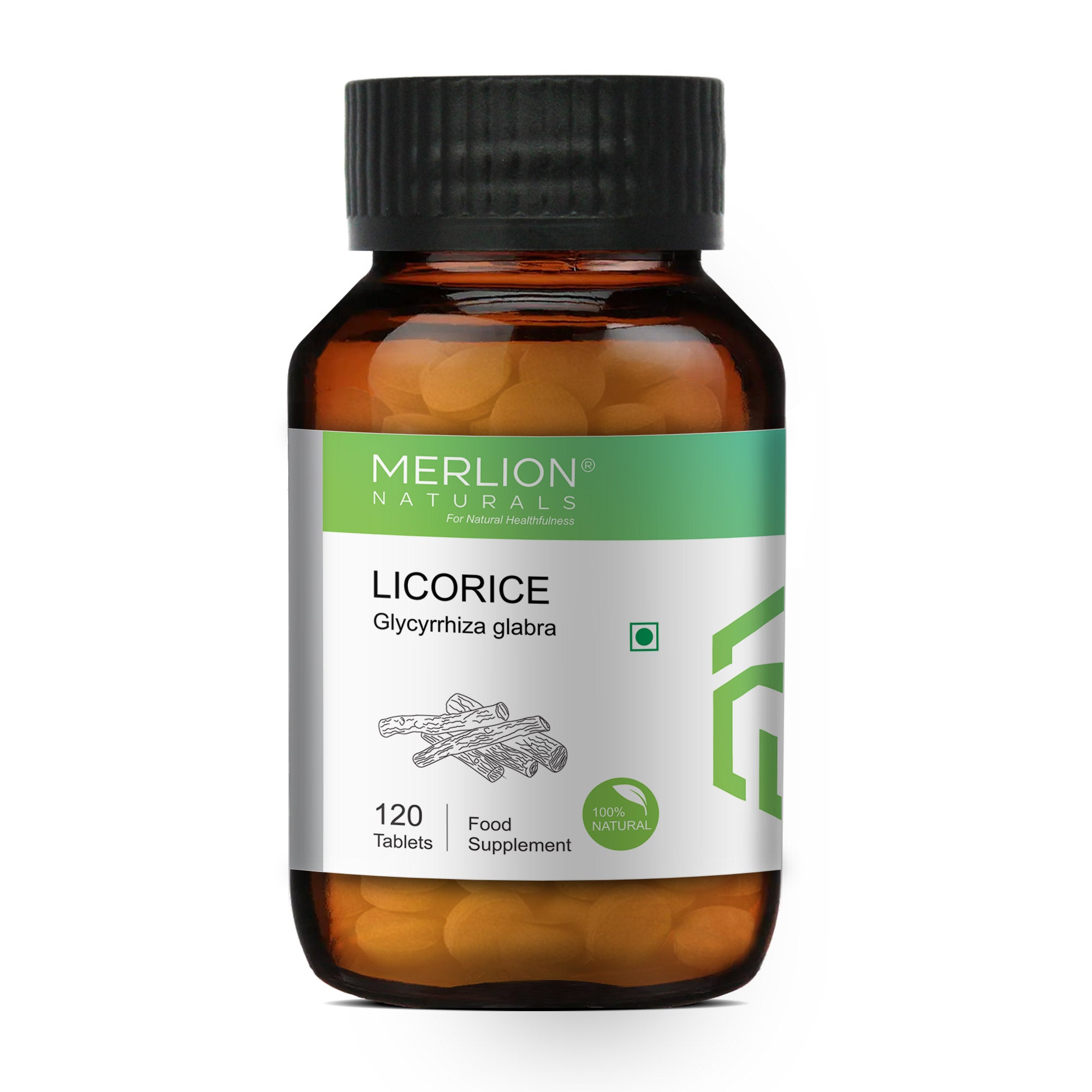 Merlion Naturals Licorice Tablets 500mg (120 Tablets), Front View view, Brightening, Anti-inflammatory, Melanin Control
