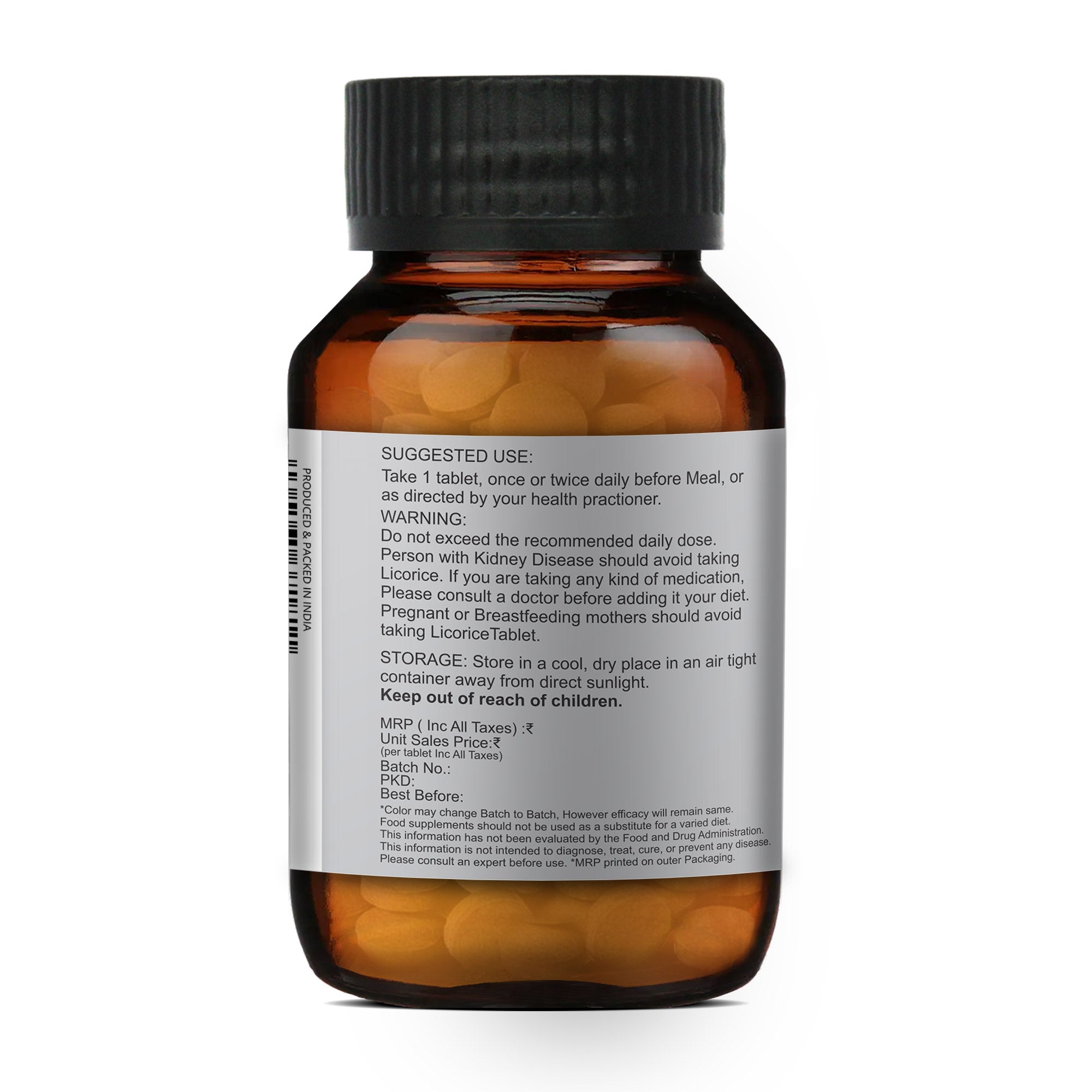 Merlion Naturals Licorice Tablets 500mg (120 Tablets), Back View view, Brightening, Anti-inflammatory, Melanin Control

