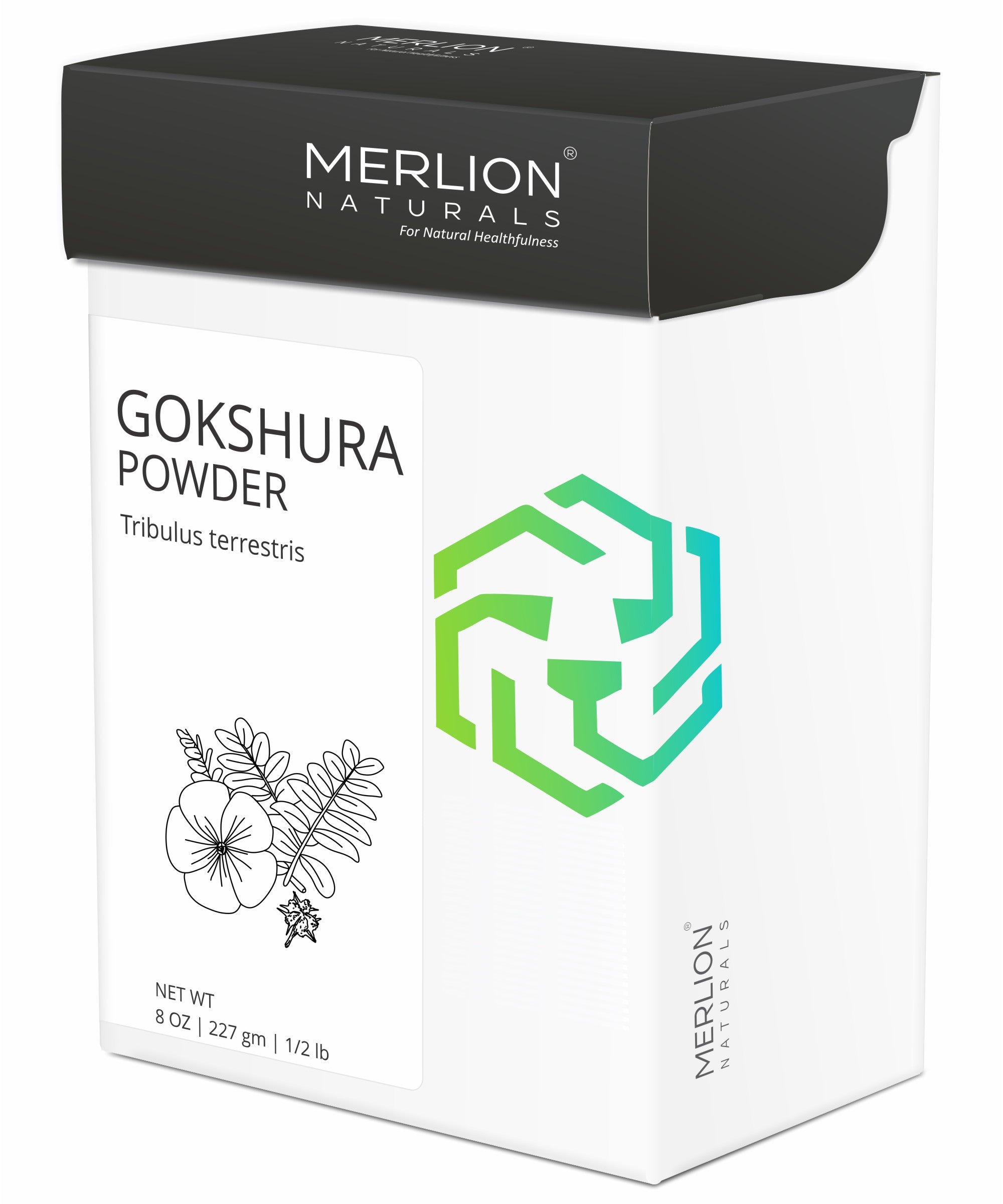 Merlion Naturals Gokshura Powder 227gm, Front view, Kidney Health, Hormone Balance, Libido, Muscle Strength
