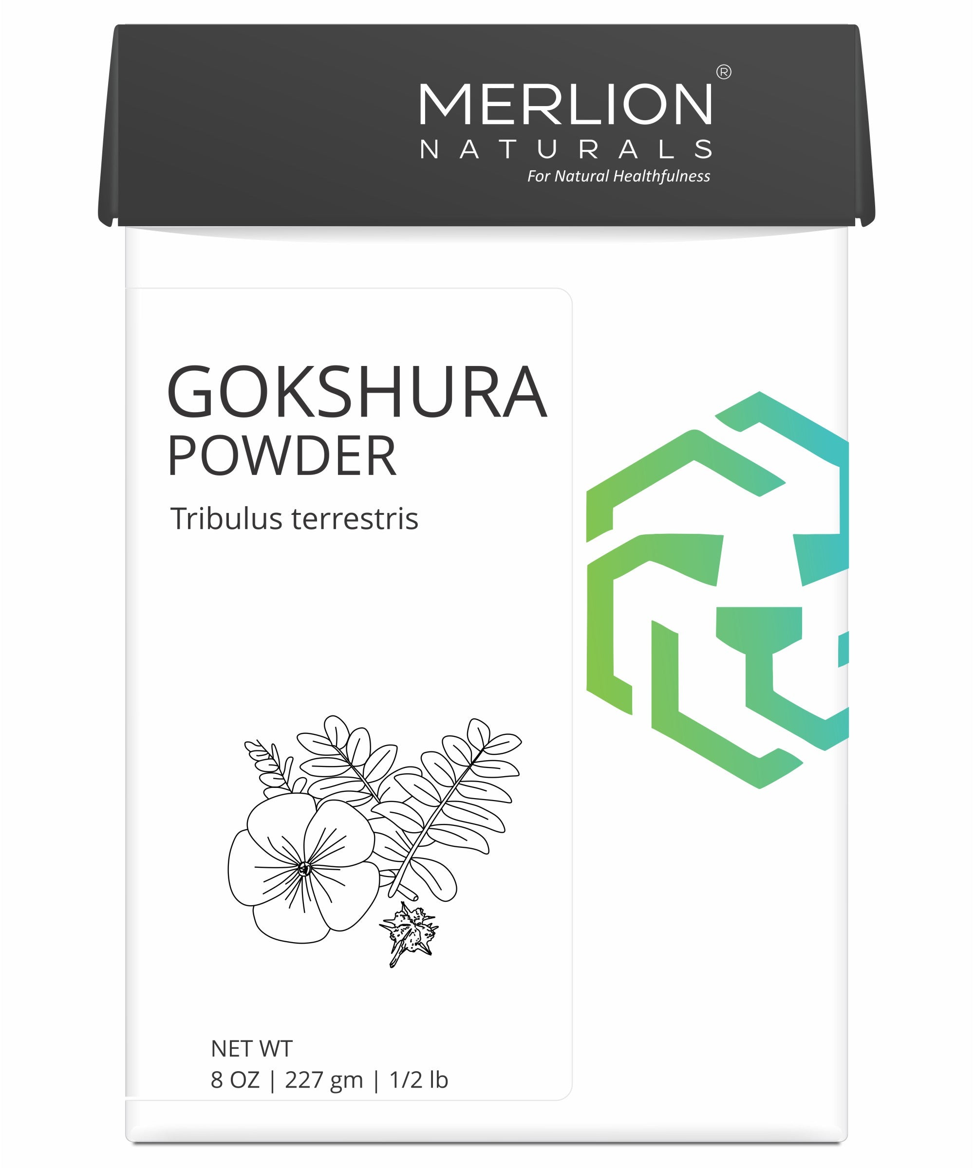 Merlion Naturals Gokshura Powder 227gm, Front view, Kidney Health, Hormone Balance, Libido, Muscle Strength
